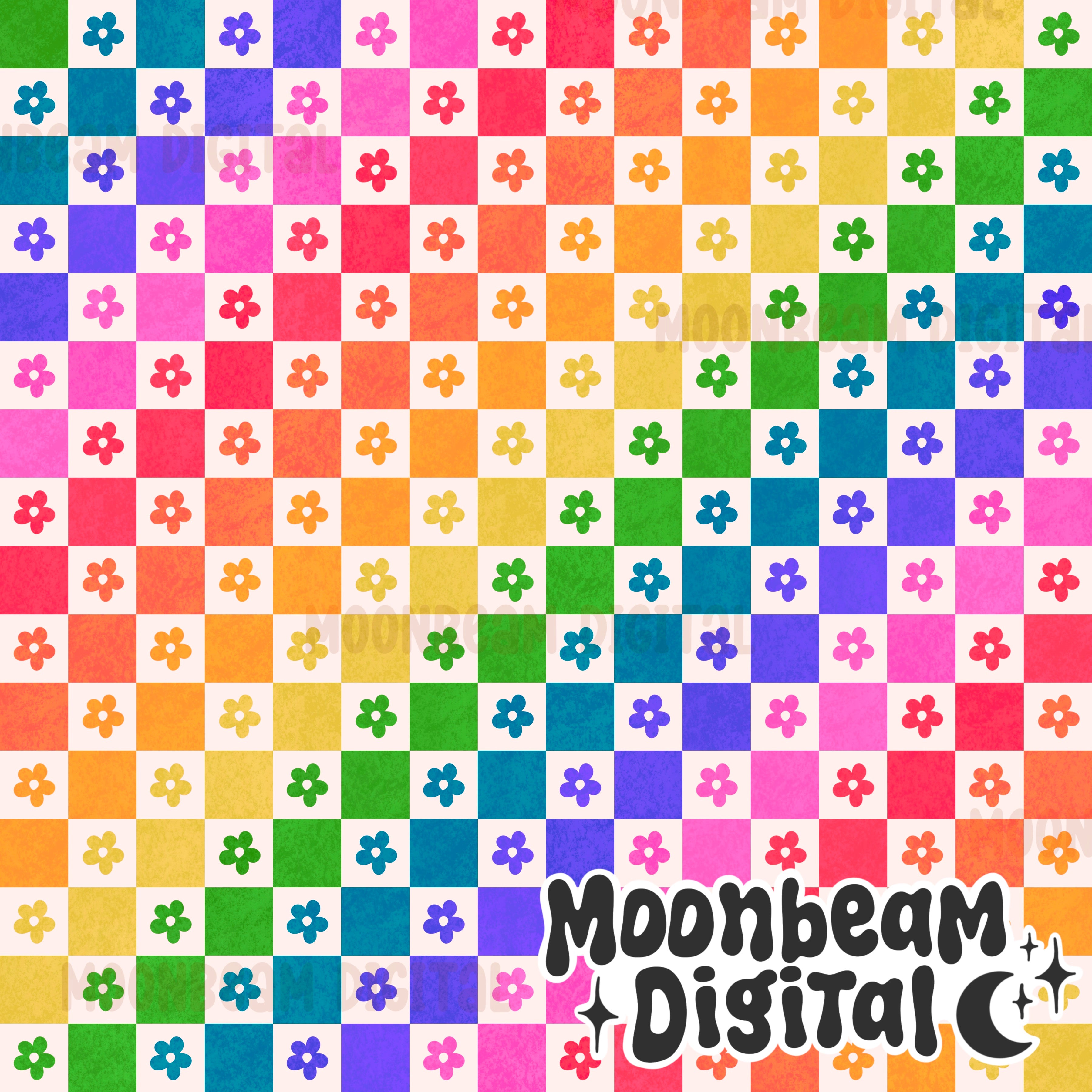 Retro Rainbow and Flower Checkers